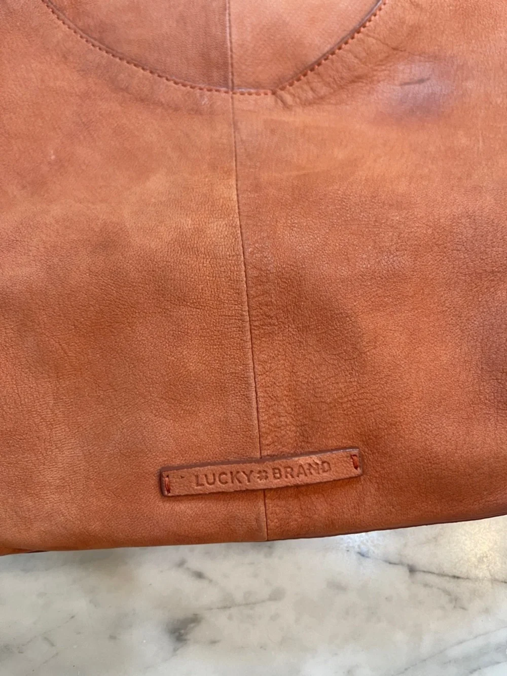 Lucky Brand Russet Leather Boho Hobo Bag with Stone Bead Detail